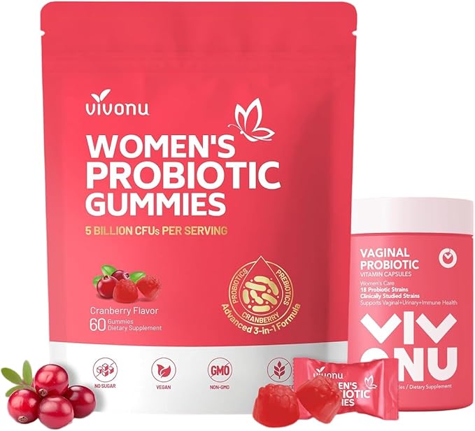 VivoNu Women Probiotic Gummies Feminine Balance Gummies Prebiotic Gummy | Prebiotics &amp Lactobacillus Probiotic Blend Help Women's HealthBoost ImmuneDigestiveGut Promote Healthy Vaginal Odor