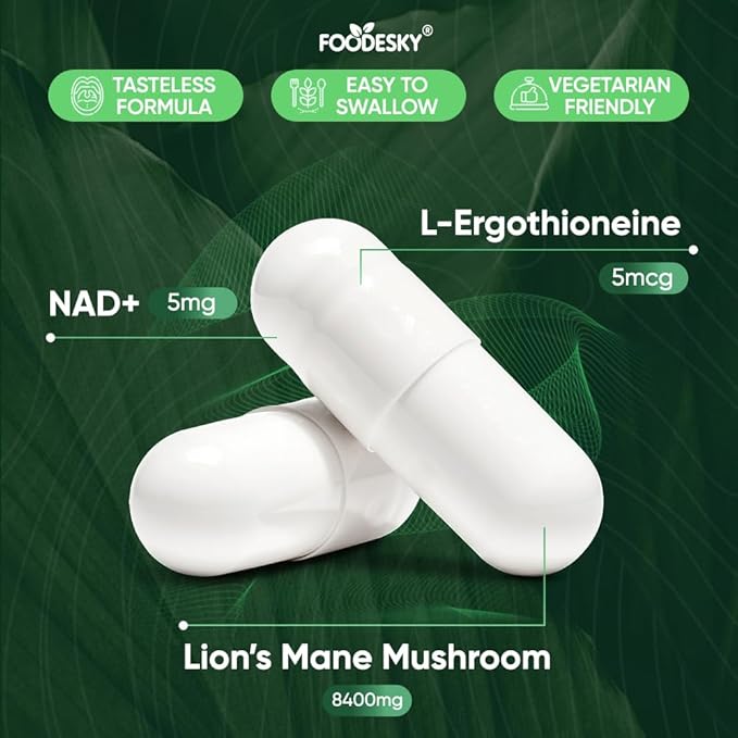 NAD+ Resveratrol Essence Capsules - 5mg NAD+ &amp Lion's Mane Mushroom - Supports Healthy Cell Function &amp Daily Wellness - 60 Active Dietary Capsules (2PCS)