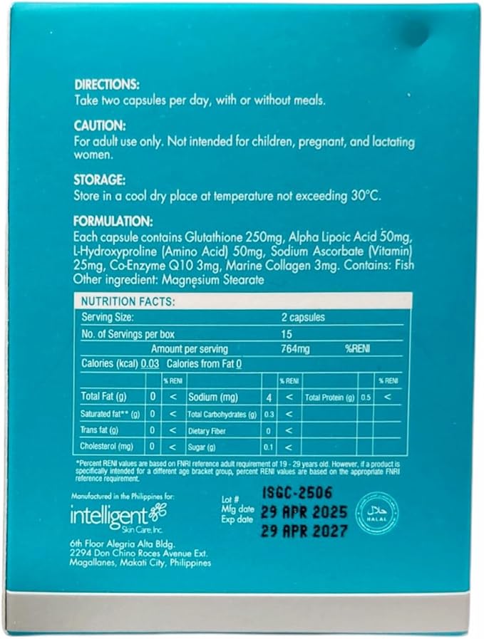 Belo Glutathione with Collagen Food Supplement Capsules for Healthy Skin and Immune Support - 30 Capsules