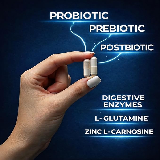 NUTRIVIBE LABS™ Gut Health 6-in-1 Probiotics 70 Billion CFU for Women &amp Men Prebiotics Postbiotics Enzymes L-Glutamine - Digestive &amp Immune Health Occasional Gas &amp Bloating Support -