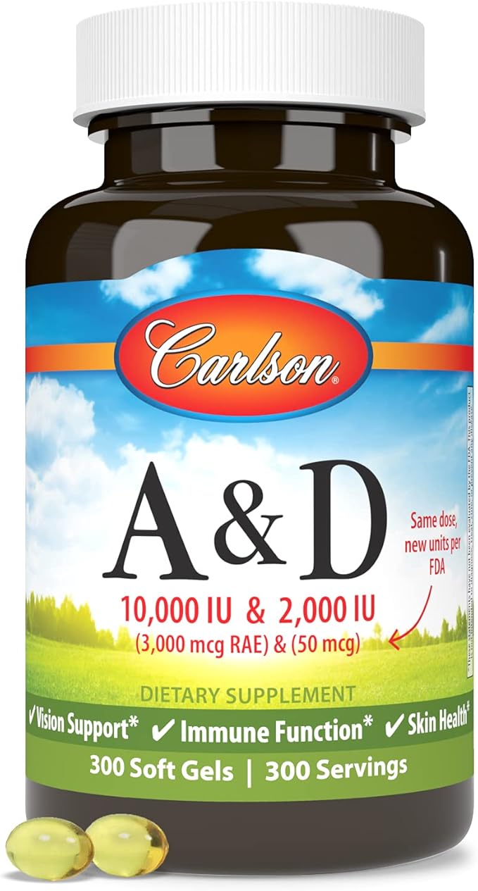 Carlson - A &amp D 10000 IU (3000 mcg RAE) Vitamin A 2000 IU (50 mcg) Vitamin D Vision Support Skin Health 300 Softgels