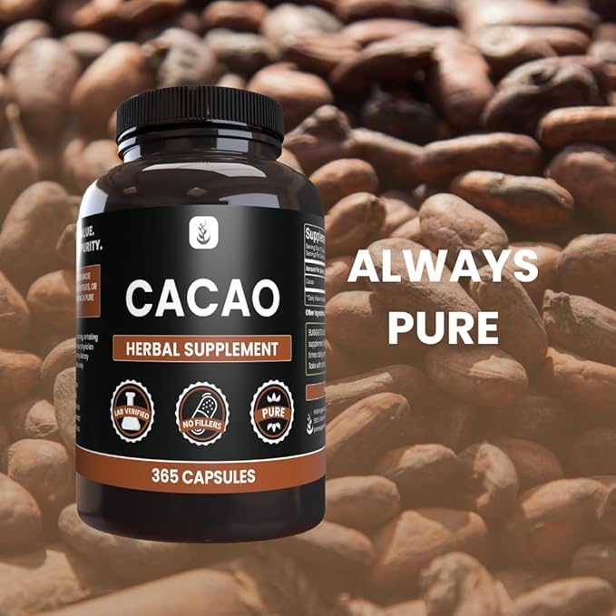 Pure Original Ingredients Cacao (365 Capsules) No Magnesium Or Rice Fillers Always Pure Lab Verified