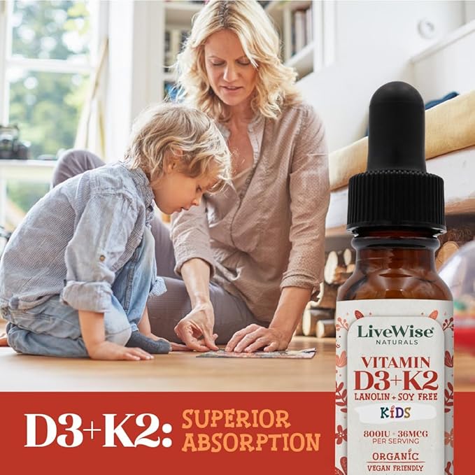 Vitamin D3 K2 Kids Liquid Drops - 112 Servings Ultra Concentrated Formulation Fast Absorption 800 IU &amp 35 MCG for Calcium &amp Bone Support - Daily Nutritional Support Parents Trust