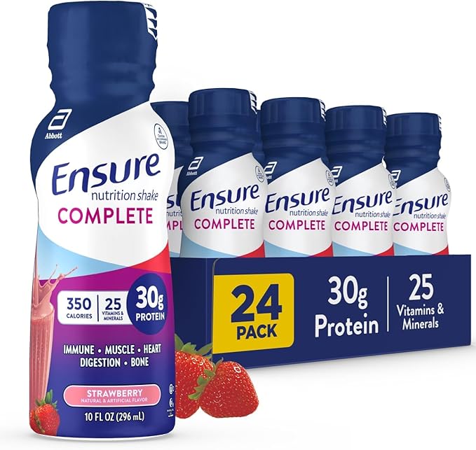 Ensure COMPLETE Nutrition Shake 30g Protein Meal Replacement Immune Health Strawberry &amp Vanilla Pack of 24 (2 Flavors)