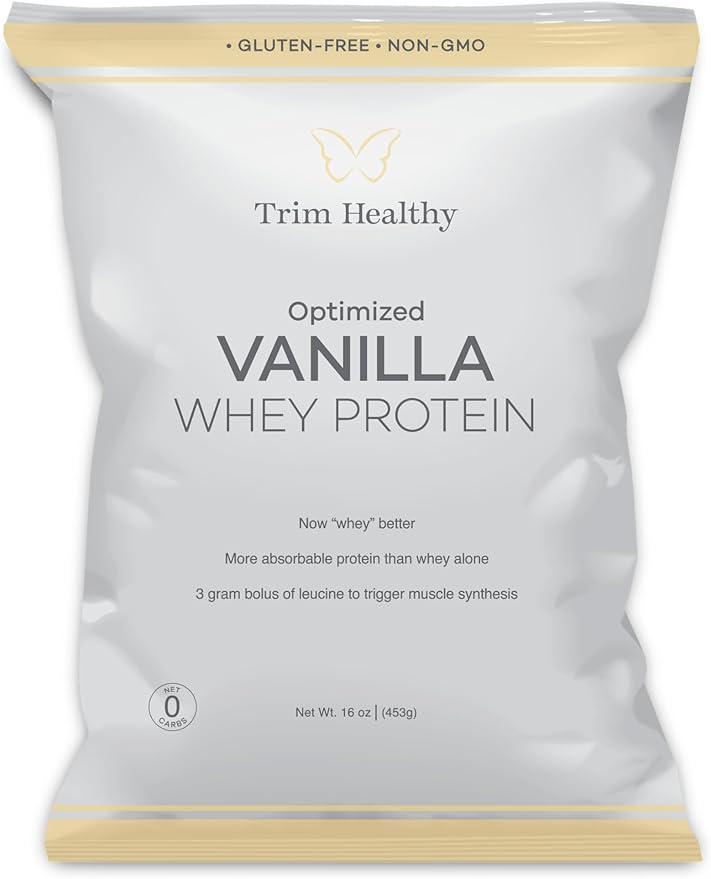 Trim Healthy Optimized Vanilla Whey Protein Powder Gluten-Free Non-GMO 16oz