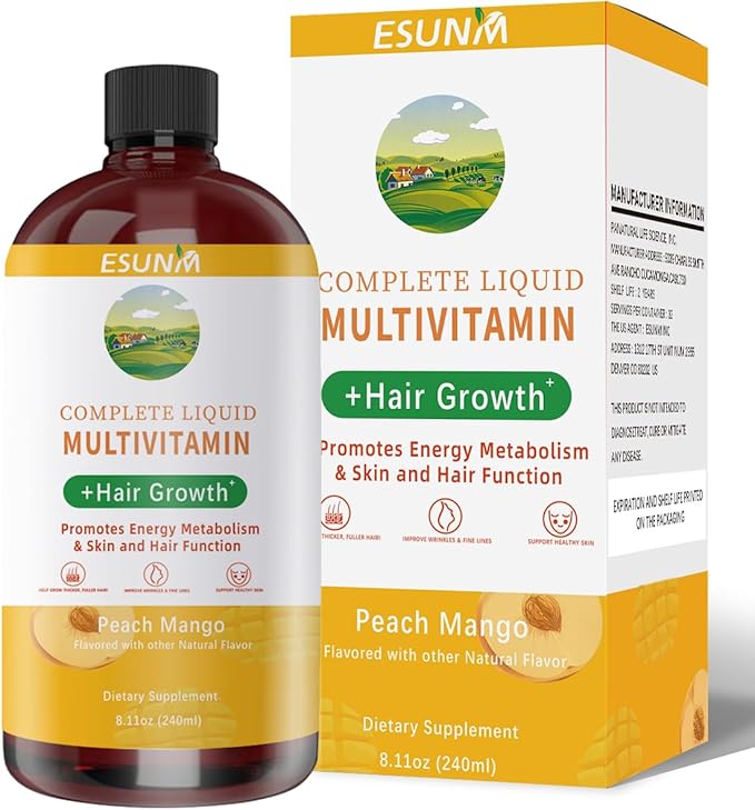 Complete Liquid Multivitamin + Hair Growth Promotes Energy Metabolism&amp Skin and Hair Function| Vitamin C D | B Vitamins | Help to Thicker Hair Wrinkles Fine Lines Skin Care
