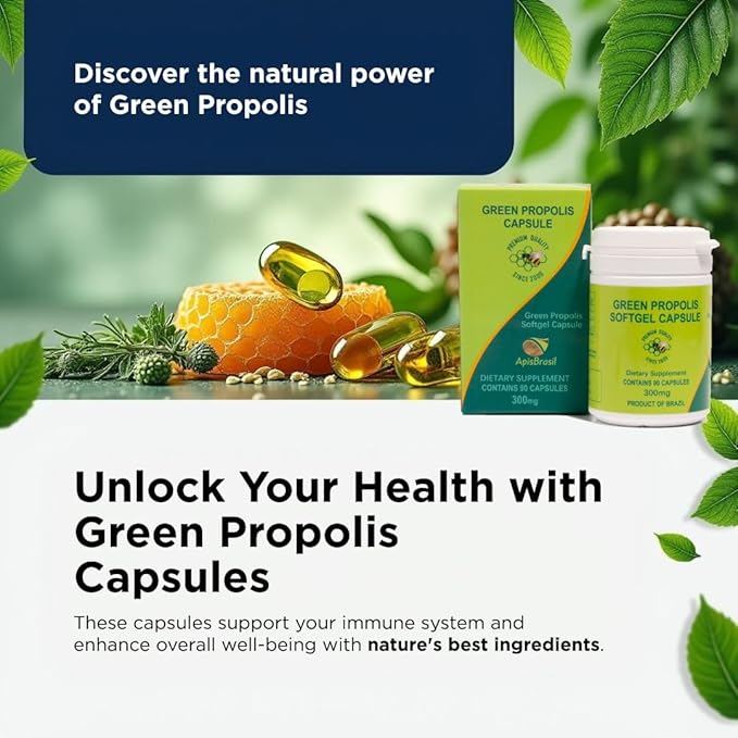 Brazilian Green Bee Propolis 900mg Natural Immune Support - 90 Softgels (Pack of 2)