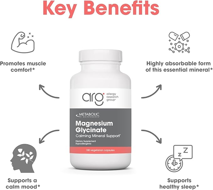 Metabolic Maintenance Magnesium Glycinate - Pure Magnesium Glycinate Powder Capsules with Vitamin C Chelated Mag for Sleep Health and Calm 125 mg Mag Bisglycinate - 180 Capsules
