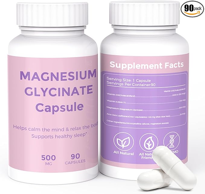 Magnesium Glycinate 90 Capsules – High Absorption – Supports Healthy Stress Response Muscle Heart Function &amp Healthy Metabolism Chelated Formula (One Bottle)
