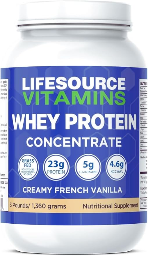 LifeSource Vitamins 3 lb Grass Fed Whey Protein Concentrate - Creamy French Vanilla w/Stevia - Free Priority Shipping