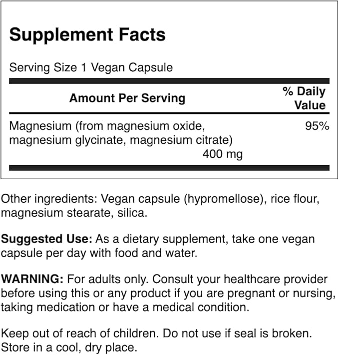 Swanson Triple Magnesium Complex - Mineral Supplement - Natural Support - Featuring Citrate Oxide &amp Aspartate - (100 Capsules 400mg Each 4 Pack)