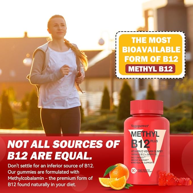 Vegan Omega-3 + Vitamin B12 Gummy | Algae Omega-3 DHA Supplements for Brain Heart Eyes Health | Methyl B12 1000 mcg &amp Vitamin D 5000 IU for Energy and Immune Support - 90 Count