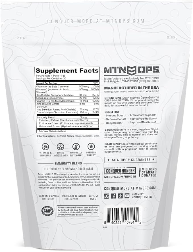MTN OPS Immune STM Powder Drink Mix Vitamin C Vitamin D Zinc &amp Antioxidants for Daily Immune Support Hydration &amp Wellness 30 Servings Citrus
