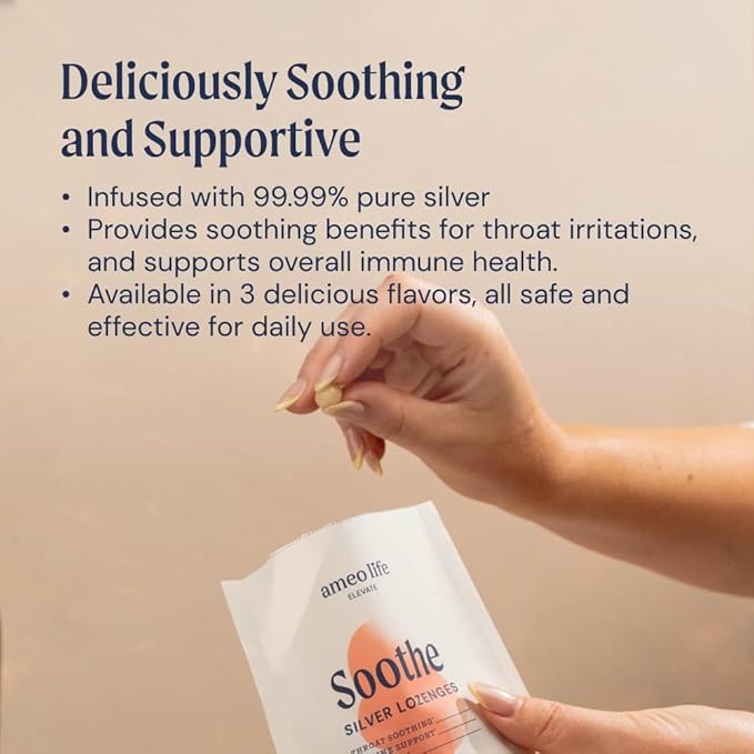 Ameo Life Soothe Silver Lozenges – 100 Count – Throat Soothing &amp Immune Support with 30 PPM Silver – Natural Cherry Flavor – Fast Relief for Oral Irritation &amp Dryness – No Artificial Ingredien