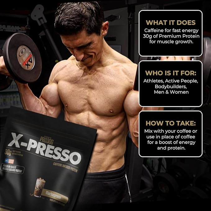 ATHLEAN-X PRO-30G Xpresso Premium Caffeinated Protein Powder Mochaspresso Gluten-Free Low Sugar 30g of High Protein Powder for Muscle Recovery &amp Growth NSF Certified for Sports