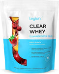 LEGION Clear Whey Protein Isolate Grass-Fed Naturally Sweetened 22g Protein 14g Essential Amino Acids 6.4g BCAAs Fruit Punch 20 Servings