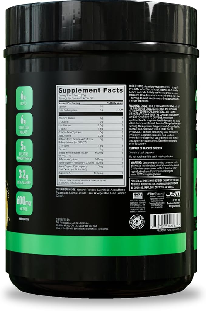 JYM Supplement Science Pre JYM Plus Fruit Punch Pre-Workout Powder Amino Nitrates Creatine Betaine Nootropics BCAA’s for Men &amp Women 30 Servings