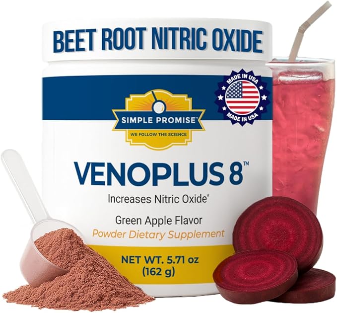 VenoPlus 8 - Beet Root Powder Nitric Oxide Booster Supplement For Men &amp Women - Supports Healthy Blood Flow For Heart &amp Energy - Pomegranate Vitamin K2 Antioxidants &amp Prebiotic Fiber - 3