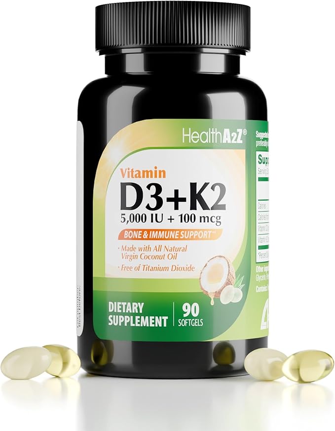 HealthA2Z® Total Home Relief &amp Vitality Bundle | Cold &amp Allergy Tablets (72 Count) + Ibuprofen 200mg (250 Count) + Vitamin D3 (5000 IU) + K2 MK-7 Softgels with Virgin Coconut Oil (90 Count)