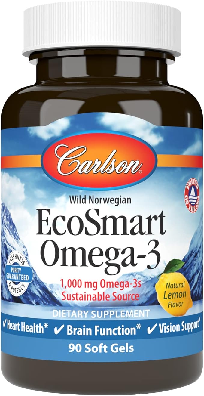 Carlson - EcoSmart Omega-3 Sustainable Source Promotes Heart Brain Vision &amp Joint Health Lemon 90 soft gels