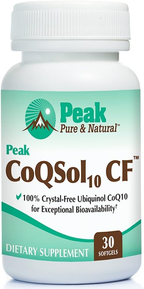 Peak CoQSol10 CF - 100% Crystal-Free Ubiquinol CoenzymeQ10 for Enhanced Bioavailability - Ubiquinol CoQ10 - Natural Energy Booster - Supports Immunity Brain and Heart Health (30 Softgels)