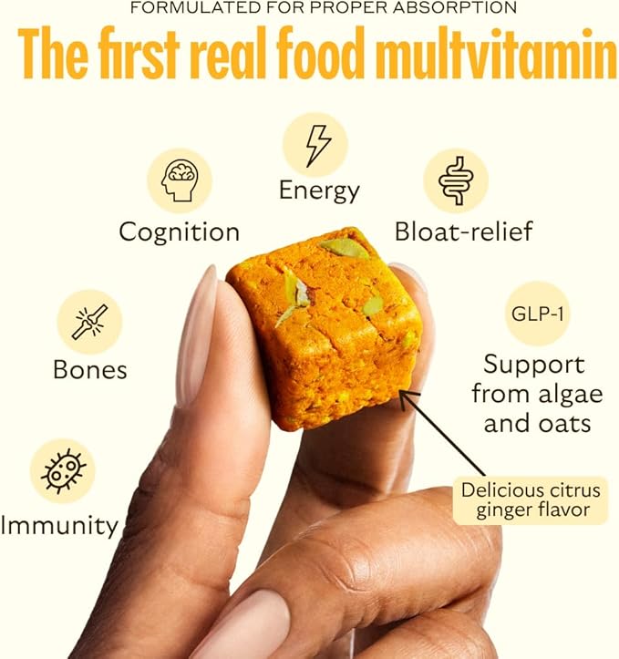 GEM Daily Bite for Women &amp Men with 20+ Vitamins Minerals &amp Superfoods Like Zinc Vitamin D B-Complex K Turmeric Fiber &amp Prebiotics Beta Glucan GLP-1 Support &amp Immunity (Citrus