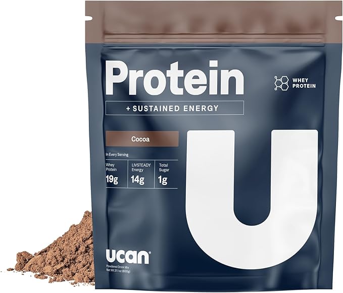 UCAN Energy + Whey Protein Powder - 19g Per Serving with Amino Acids EAAs &amp BCCAs - Keto Protein Powder - No Added Sugar Gluten-Free - Cocoa - 12 Servings
