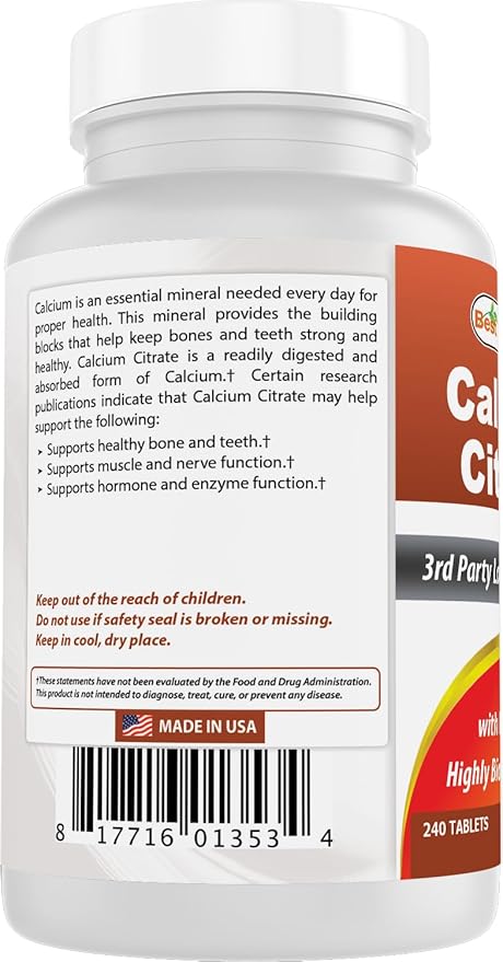 Best Naturals Calcium Citrate with Vitamin D-3 240 Tablets (240 Count (Pack of 3))
