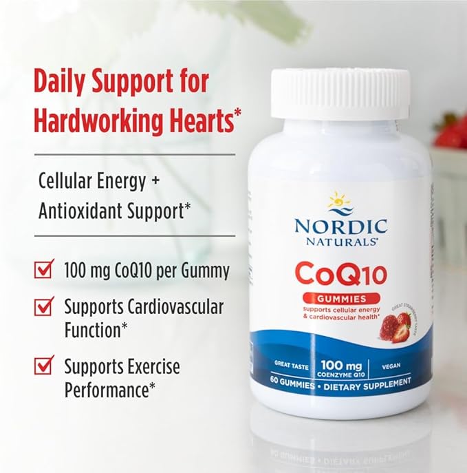 Nordic Naturals CoQ10 Gummies Strawberry - 60 Gummies - 100 mg Coenzyme Q10 (CoQ10) - Great Taste - Heart Health Cellular Energy Production Antioxidant Support - Non-GMO Vegan - 60 Servings
