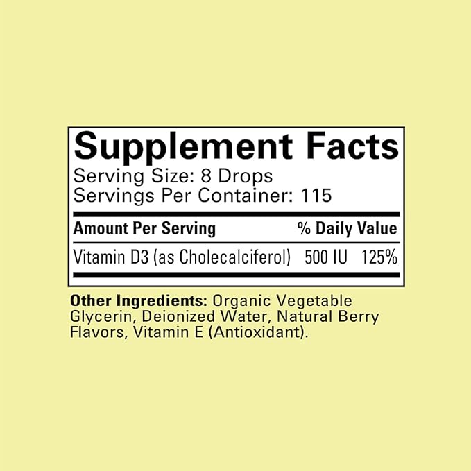 CHILDLIFE ESSENTIALS Vitamin D3 Drops for Kids Children &amp Toddlers - Liquid Vitamin D Drops 500 IU per Drop Immune &amp Bone Health Support Natural Berry - 1 Fl Oz (Pack of 3)