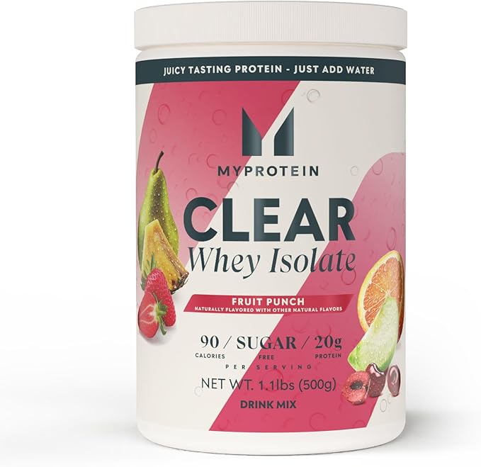 Myprotein Clear Whey Isolate Protein Powder 20 Servings (1.1lbs) Fruit Punch 20g Protein per Serving Naturally Flavored Drink Mix Daily Protein Intake for Superior Performance