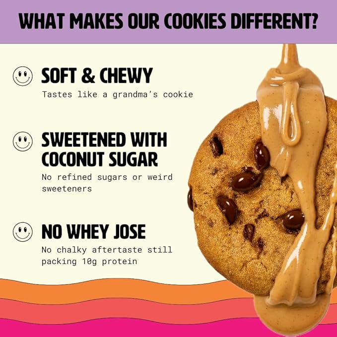 Chocolate Chip Protein Cookie Soft &amp Chewy High Protein Snack Gluten-Free Grain-Free Dairy-Free No Seed Oils No Refined Sugars Made with Almond Butter &amp Collagen 12-Pack
