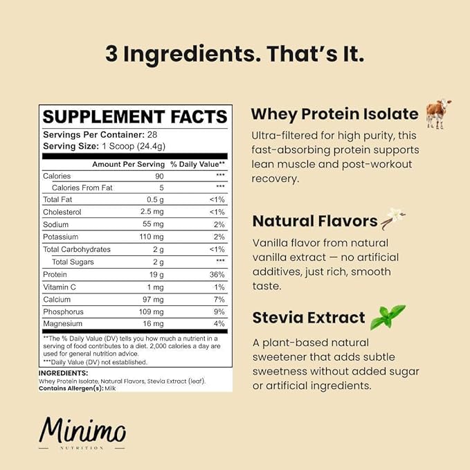 Whey Isolate Protein Powder Vanilla Only 3 Ingredients Whey Protein Isolate No Seed Oils No Added Sugar No Sucralose 1.51 lbs