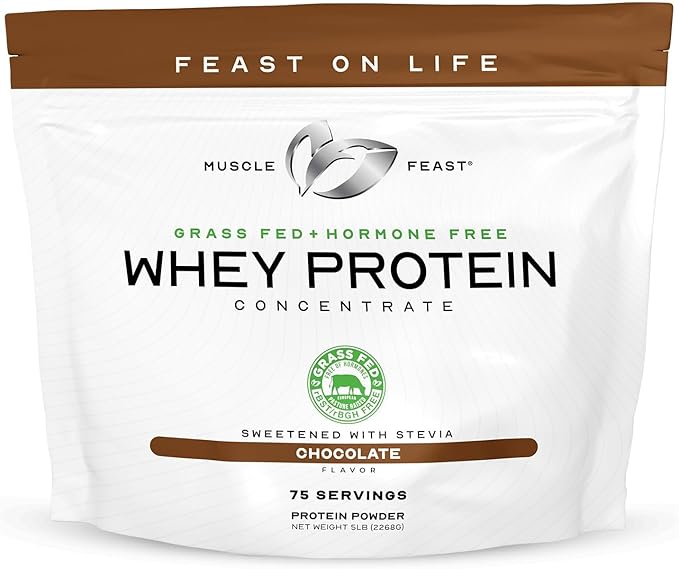 Muscle Feast Bundle – Grass-Fed Whey Protein Concentrate Chocolate 5lb (1 Unit) + Creapure Creatine Monohydrate Powder Unflavored 500g (1 Unit) All Natural Hormone-Free Pasture Raised