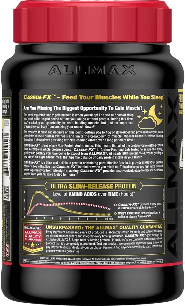 ALLMAX Casein-FX Protein Vanilla - 2 lb - 25 Grams of Slow-Release Protein Per Scoop - Low Carb &amp Zero Added Sugar - Approximate 27 Servings