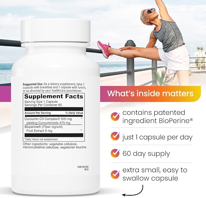 Turmeric Curcumin Supplement 60 Servings - Supports Joint Health | BioPerine Black Pepper Extract with 500mg Capsules Curcuminoids 475mg | Helps Liver Function Digestion &amp Better Absorption