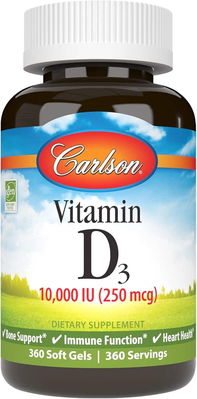 Carlson Vitamin D3 10000 IU (250 mcg) Cholecalciferol Bone &amp Immune Health 360 Soft Gels