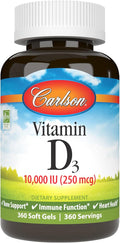 Carlson Vitamin D3 10000 IU (250 mcg) Cholecalciferol Bone &amp Immune Health 360 Soft Gels
