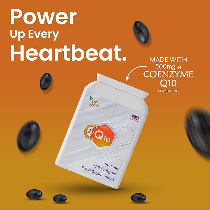 VED CoQ10 500mg | Co Enzyme Q10 | Highest Strength | Naturally Fermented Ubiquinone Coenzyme | Superior Natural Formula | 500mg 120 Softgels| 4 Months Supply