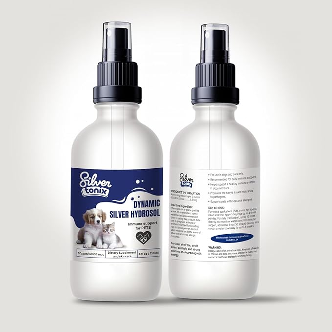 Dynamic Silver Hydrosol Fine Mist Spray for Pets – Bio-Active Silver Hydrosol Mist – Oral &amp Topical Use for Dogs &amp Cats – Daily Immune Support + Skin &amp Hygiene Care (4 Fl Oz)
