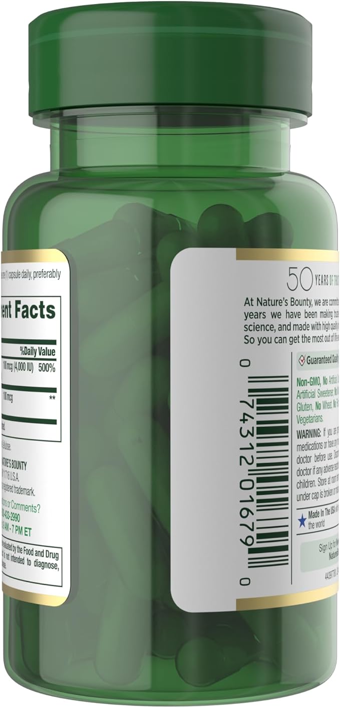 Nature's Bounty Supplement 4000 IU Vitamin D3 Plus 100 mcg of Vitamin K Supplements for Adults for Heart &amp Bone Health Support 60 Day Supply 60 Vegetarian Capsules (Pack of 2)