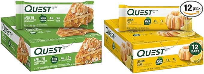 Quest Nutrition Apple Pie Protein Bar 20g Protein 4g Net Carbs 2g Sugar Gluten Free &amp Lemon Cake Protein Bars High Protein Low Carb Gluten Free Keto Friendly 12 Count