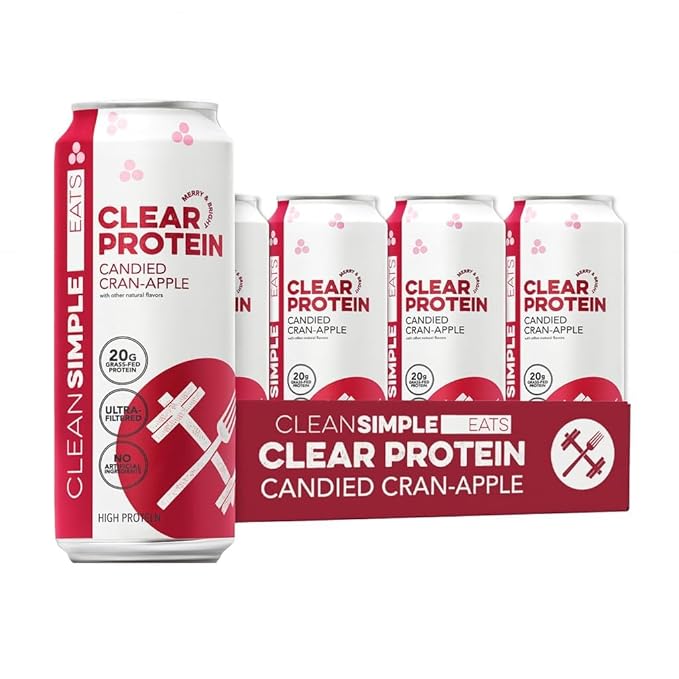 Clean Simple Eats Clear Protein Water 20G Grass Fed Whey Protein Ultra Filtered Light &amp Refreshing Beverage Low Lactose No Artificial Ingredients Candied Cran-Apple Flavor 16 Oz Cans 12 Pa