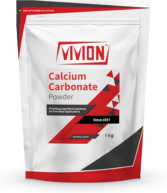 Calcium Carbonate Powder - 1000 Grams - Food Grade Anticaking Antacid Excipient Ingredient - Wine Deacidification &amp Limestone Filler Soil Amendment 1 kg (2.2 lb)