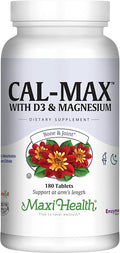 Maxi Health Calcium 1000 mg with Vitamin D3 (400 IU) and Magnesium (750 mg) - Cal Max Dietary Supplement for Bone Teeth and Joint Support - for Men and Women - 180 Tablets