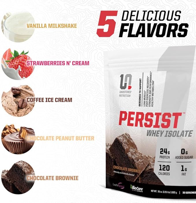 Undefined Nutrition Persist Whey Isolate by Brian Shaw - 24g Protein 30 Servings – Supports Recovery Strength &amp Performance - Gluten Free Fast Absorbing (2.18lbs Strawberries N' Cream)