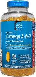 Members Mark Omega 3-6-9 Softgels 1600 mg (300 Count.) – Heart Brain Joint Skin &amp Eye Health Essential Fatty Acids Blend
