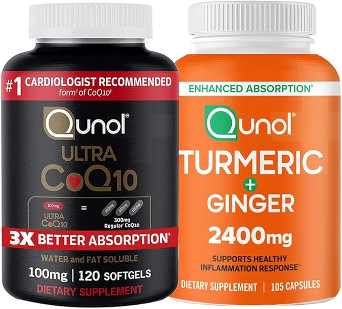Qunol CoQ10 &amp Turmeric: Ultra CoQ10 100mg 120 Softgels &amp Turmeric Curcumin 2400mg 105 Capsules