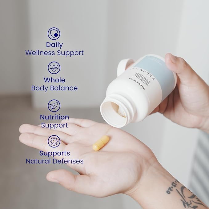 Relumins Immune Boost – Daily Wellness Blend with Vitamin C D3 Zinc Selenium &amp Natural Extracts Including Quercetin &amp Turmeric – 60 Capsules