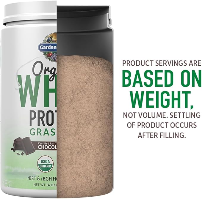 Garden of Life Whey Protein Powder Chocolate Cacao Flavor - 21g Certified Organic Grass Fed Protein for Women &amp Men + Probiotics - 12 Servings - Gluten Free Kosher Humane rBST &amp rBGH Hormon